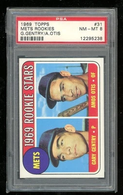 1969 Topps #31 Mets 1969 Rookie Stars (Gary Gentry / Amos Otis) RS, RC PSA 8 - Image 1 of 2