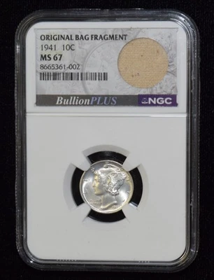 1941-P NGC MS67 10C Mercury Silver Dime Original Bag Fragment - Image 1 of 4