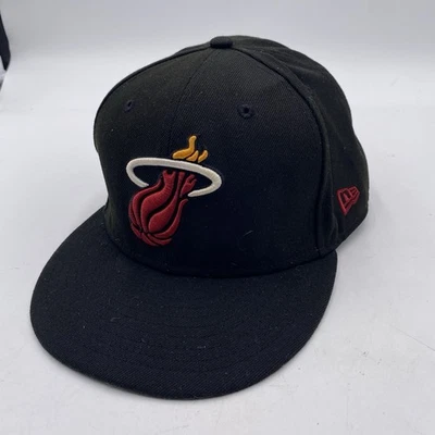 Miami Heat Hat Black New Era 59Fifty Fitted Hat Size 8 Cleaned See Pics - Image 1 of 4