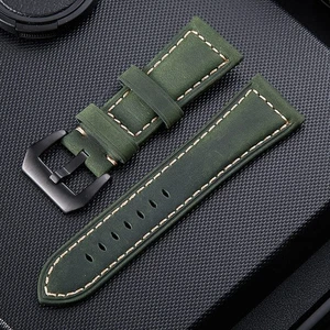 Watch Bands Crazy Horse Cowhide Genuine Leather Wristwatch Strap Part Green 26mm - Picture 1 of 1