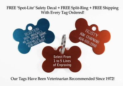 Bone Pet Dog ID Tags Custom Engraved Identification Tag W/ up to 5 Lines of Info - Image 1 of 4