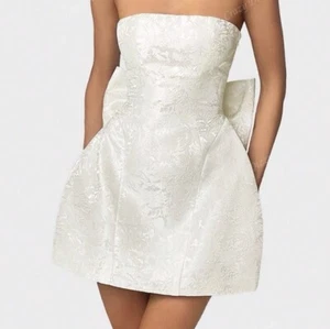 Women Jacquard Strapless Detachable Bow Mini Dress, Wedding Dress - Picture 1 of 5