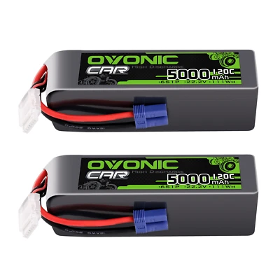 2x Ovonic 22,2V 120C 5000mAh 6S Lipo Akku EC5 für RC Auto 1/10 Arrma Heli Boot