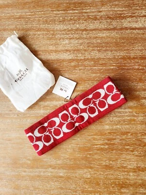 NUEVA Diadema Coach Mezcla Lana Signature C Estampado Jacquard Rojo Metálico Invierno Foto 1 de 2