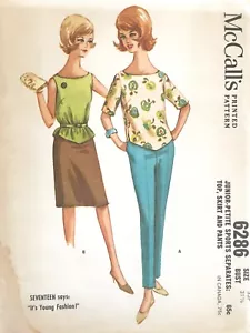 60er Jahre McCall's Junior Top, Rock, Hose Muster 6286 Größe 5 UNGESCHNITTEN - Bild 1 von 2