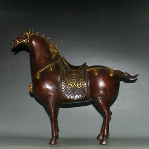33 cm Chinese Antique Brass Statue Old Red copper horse animal Statue - Picture 1 of 10