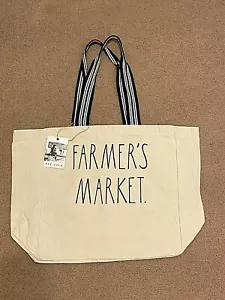 Rae Dunn "FARMER'S MARKET" Large Canvas Tote Bag, Reusable, Grocery Shop, *NEW* - Picture 1 of 4