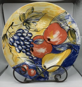 Pier 1 Italy 10.5" Dinner Plate Yellow Pear Red Apples Blue Grapes Fruit - Picture 1 of 3