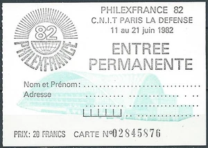 1982 FRANCIA BIGLIETTO ENTRATE MOSTRA PHILEXFRANCE MNH ** - EDV - Bild 1 von 1