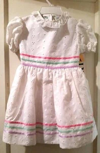 New Vtg Lace Eyelet Lace Dress White Pastel New Old Stock Little Girls Size 4 - Picture 1 of 11
