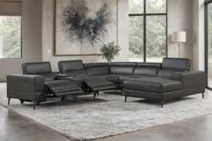 NEW 136" Wide Modern Power 2-Recliners Sectional w/ Chaise Gray Living Room Set - Picture 1 of 8