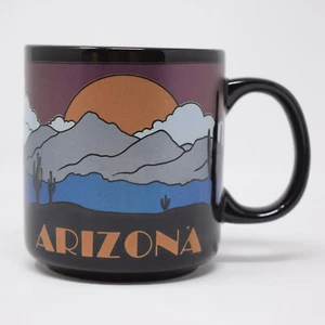 Vintage Karol Western Arizona Mug Metallic Mountain Skyline Art Deco Black 11 oz - Picture 1 of 10
