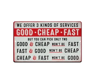 Good Cheap Fast Service Sign Aluminum Metal 8"x12" Rustic Funny Garage Man Cave - Picture 1 of 5