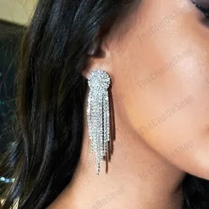 CLIP ON Silberstrass GLITZERND groß 7,5 cm lang KRISTALL OHRRINGE Kronleuchter - Bild 1 von 4