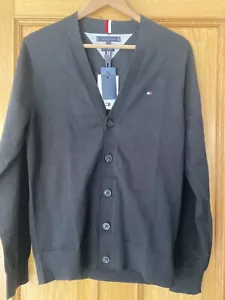 Cárdigan Tommy Hilfiger 1985 talla S negro cuello en V mezcla de algodón - Imagen 1 de 7