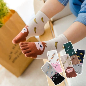 2 pares de divertidos calcetines de algodón de cinco dedos elásticos lindos estampados de animales para niños unisex ∂ - Imagen 1 de 20