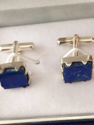 Natürlich Lapislazuli Edelstein 925 Sterlingsilber Manschettenknopf Geschenk Für - Bild 1 von 4