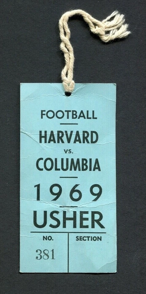 1969 Harvard Crimson vs. Columbia Lions NCAA Football Usher Ticket Pass Ivy  - Image 1 of 1