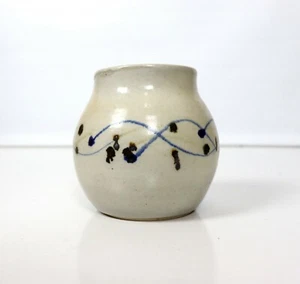 White Speckled Handpainted Vase Stoneware Natural Glaze Mid Century 60s Blue 70s - Picture 1 of 7