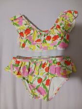 Janie And Jack 18-24 Months Pink Yellow Floral Ruffle Swim Bikini Bathing Suit