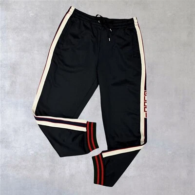 New Gucci GG Logo Tapped Stripe Jersey Track Sweat Pants Trousers Black Size L - Image 1 of 4