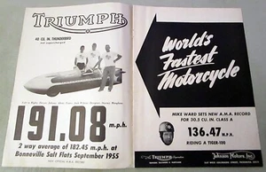1955 Triumph Thunderbird Motorcycle 191.08 MPH Original 2-Page Print Ad - Picture 1 of 1