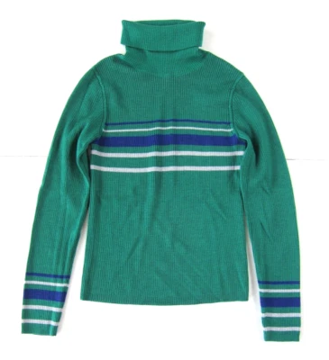 Suéter Free People Verde Azul Gris Lana Acanalado Tejido Cuello Alto Mujer L Foto 1 de 4