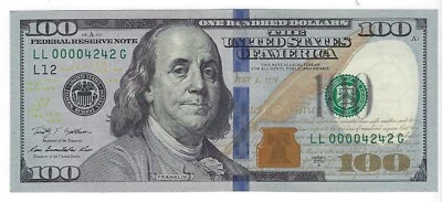 2009 A Series $100 Dollar Bill Very Low Serial Number Fancy - 00004242 - Image 1 of 2