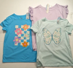 Lot Of 3 Size L / XL 14 Cat And Jack Girls T-Shirts, Pink, Blue, Green - Picture 1 of 11