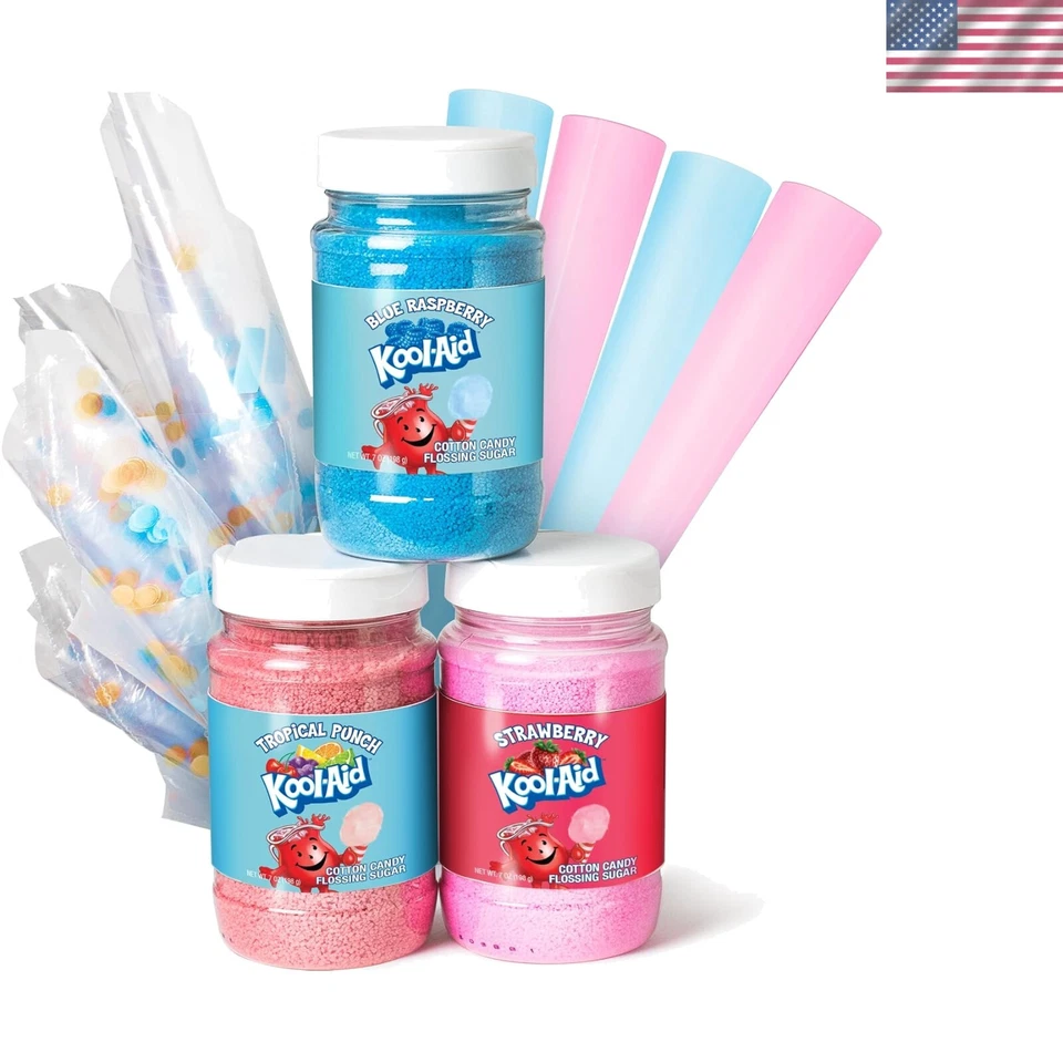 Nostalgia Kool-Aid Cotton Candy Flossing Sugar Party Kit 3-Pack Tropical Punch