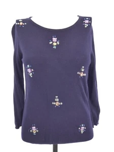 Marks and Spencer Jumper Navy Blue Fine Knit Shiny Rhinestones Beaded size UK 8 - Picture 1 of 10
