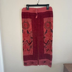 Free Size Drawstring Elephant Embroidered Maxi Skirt Bohemian Festival Grunge - Picture 1 of 14