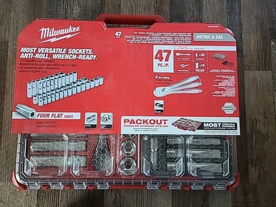 Juego de trinquete y zócalos de accionamiento Milwaukee 48-22-9487 1/2 pulgada - 47 piezas SAE y métrico  Foto 1 de 4