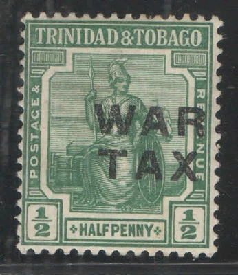 BRITISH GB TRINIDAD TOBAGO 1917 KGV WWI WAR TAX OVERPRINT SC#MR6 MH 33EB3 - Image 1 of 2