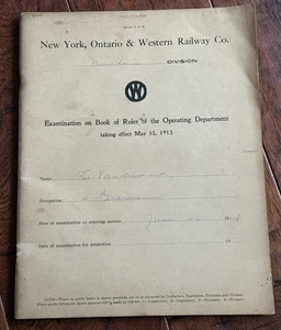 1913 New York, Ontario and Western Railway Co Employee Book Operating Rules 1913 - Picture 1 of 15