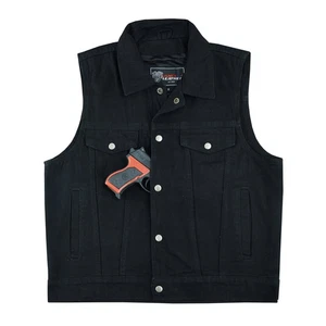 Men's Black Denim Vest with Collar - Picture 1 of 15