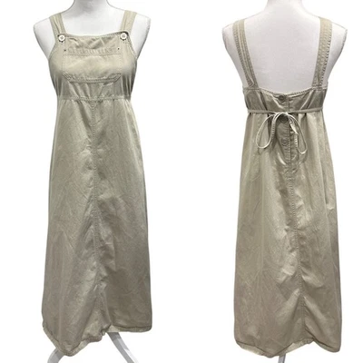 Sag Harbor Vintage 90s Khaki Overall Midi Teacher Dress Jumper Pinafore Cottage - Image 1 of 4