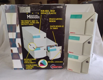 Set of 3 Vintage CompUSA Stackable Media Storage Safes for 3.5" Disks - Image 1 of 4