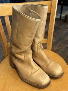 Frye style Campus Banana Leather Western Cowboy Boots Square Size 12D Heel 70s - Picture 1 of 6