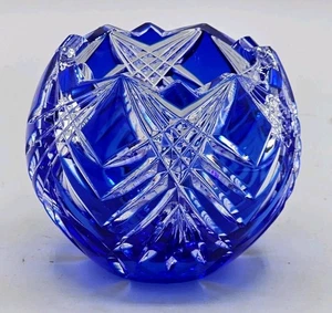 Kobaltblau Böhmisch Schliff AUF Klar Kristall Vase Votivkerzenhalter 3,25"×3,25"  - Bild 1 von 5