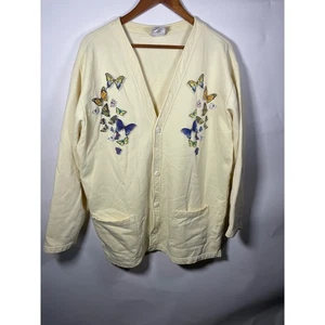 Vintage Art Unlimited Sportswear Butterfly Embroidered Cream Cardigan XL - Picture 1 of 9