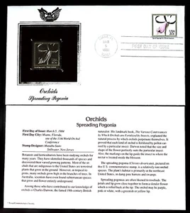 Cubierta postal: réplica dorada 22K - orquídeas, pogonia en expansión, FDOI 1984 - Imagen 1 de 2