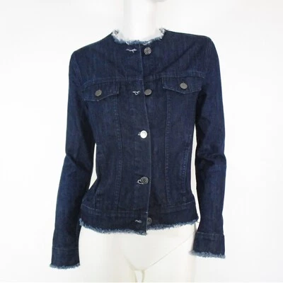IMPRESIONANTE CHAQUETA VAQUERA MUJER SILBATOS ÍNDIGO DENIM CRUDO SIN CUELLO BORDE DESHILACHADO 6 Foto 1 de 4