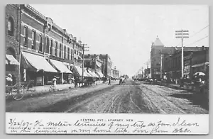 Kearney NE Central Avenue Street Scene Antique Nebraska Postcard Drug Store 1907 - Picture 1 of 5