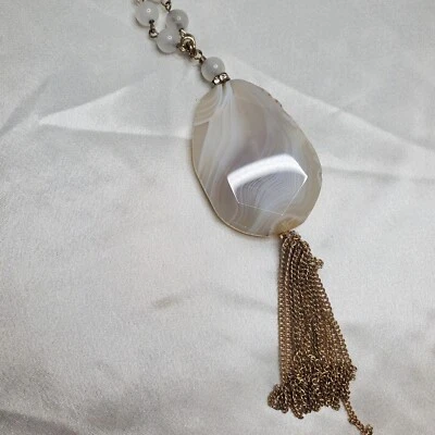 Collar Borla Chicos Con Colgante Ágata Tono Dorado Borla Estrás 33"  Foto 1 de 4