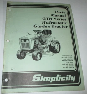 *Simplicity GTH Series Hydrostatic Garden Tractor Parts Catalog Manual Original! - Picture 1 of 4