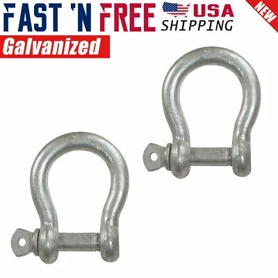 2 Pcs 3/8" inch Galvanized Steel Silver D Ring Bow Shackle with Screw Pin
