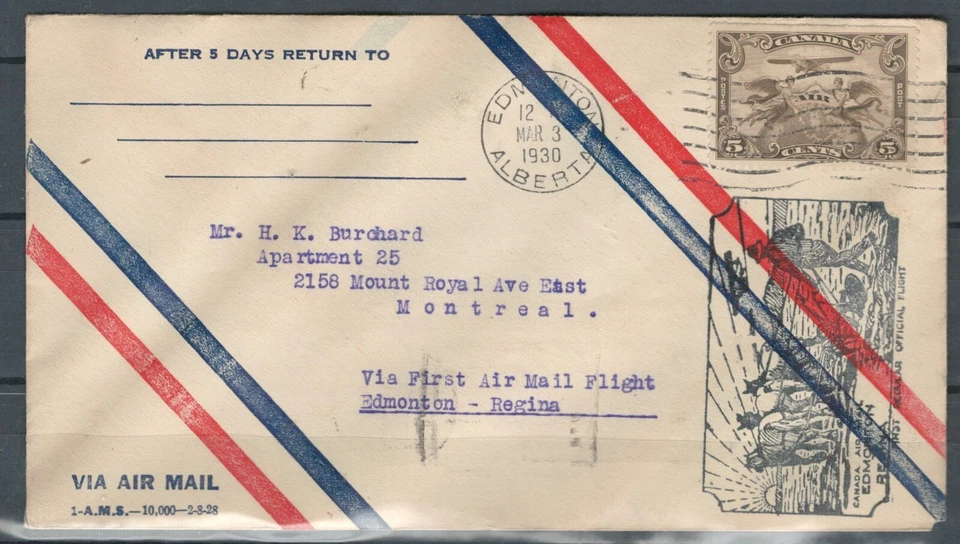CANADA BRITISH COMMONWEALTH 1ST FLIGHT AIR MAIL COVER TO EDMINTON   LOT (BCL 40) - Image 1 of 2