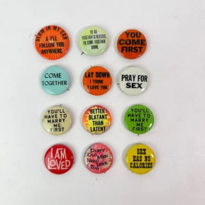 Vintage 70s Pins LOT OF 12 Sexual Humor Novelty USA Funny Crude Colorful Love - Picture 1 of 9