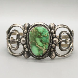 VINTAGE NAVAJO ROYSTON TURQUOISE & STERLING SANDCAST BRACELET-WILSON BEGAY - Picture 1 of 6